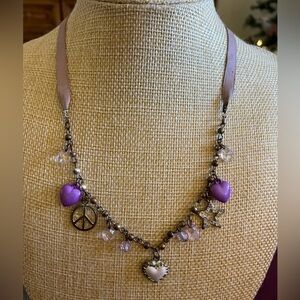 Sweet boho pink and purple heart necklace